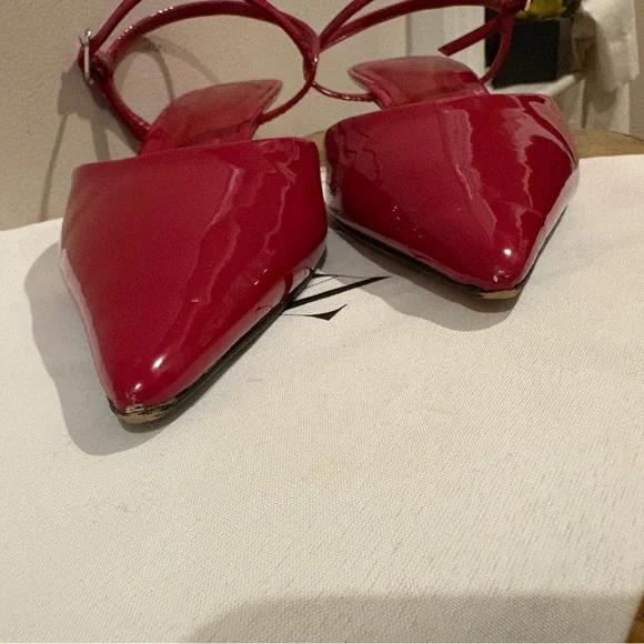 Zara Glossy Red Ankle Strap Heels - Picture 2 of 5